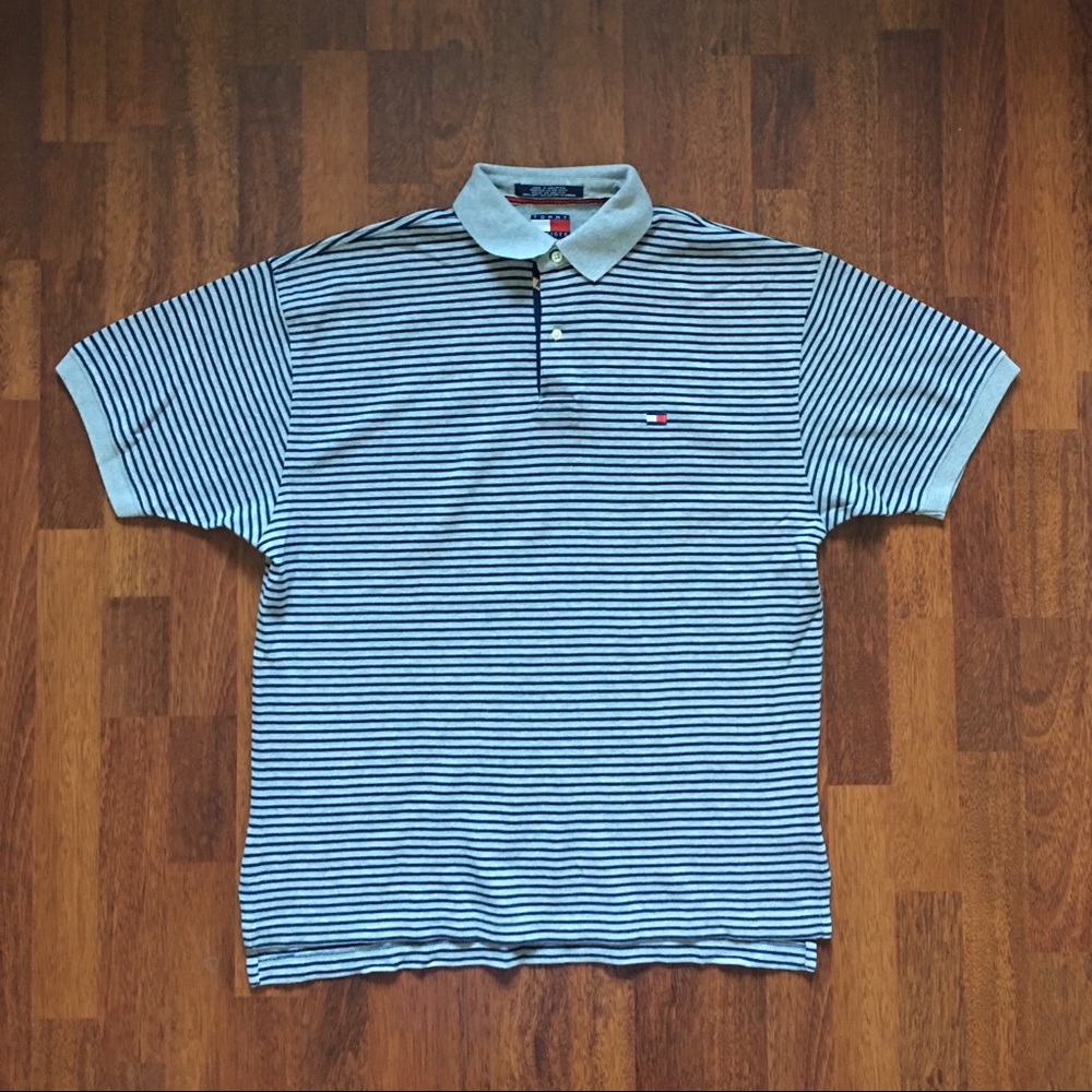Grey and Navy Striped Polo